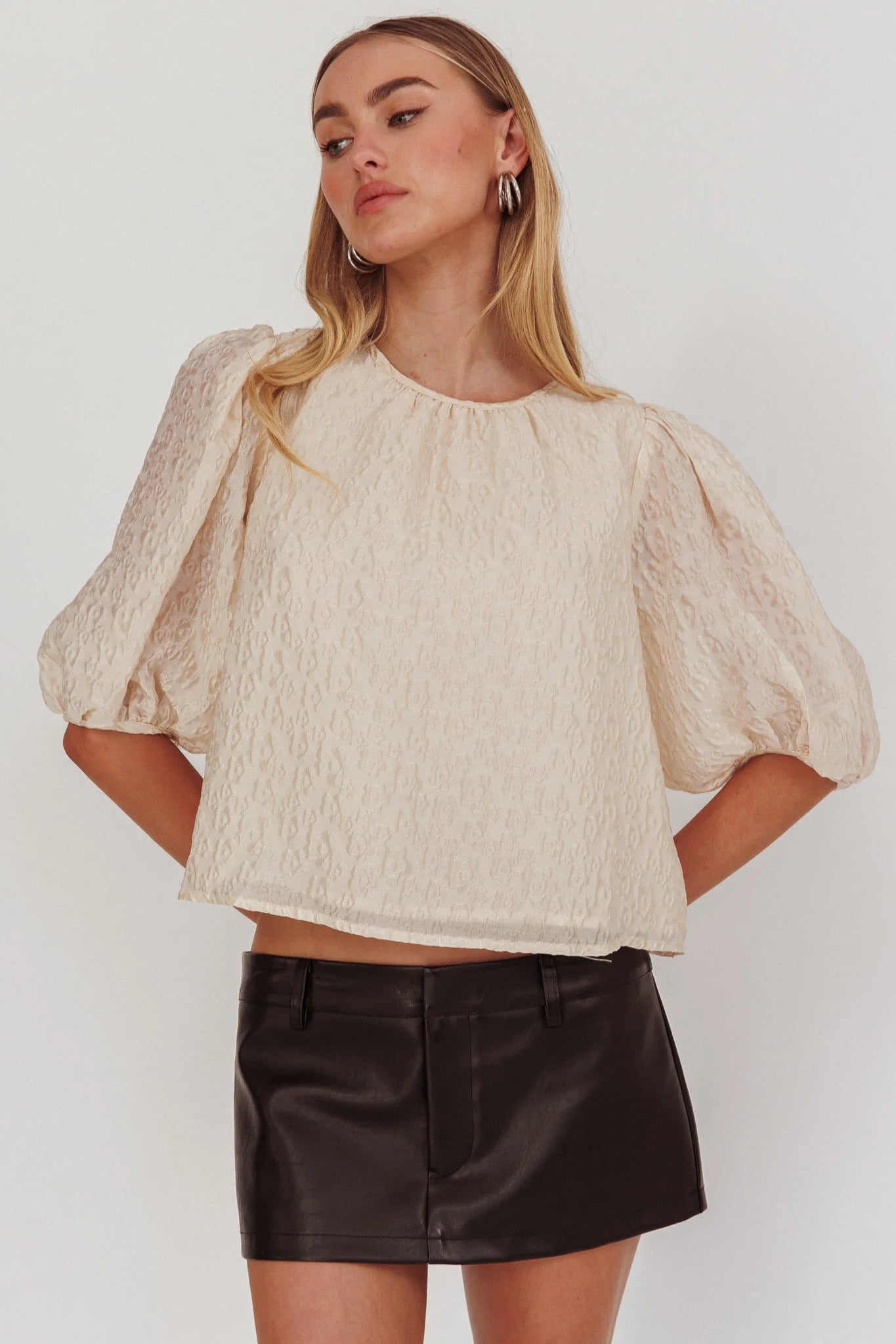 Beside You Puff Sleeves Tied Back Top Cream