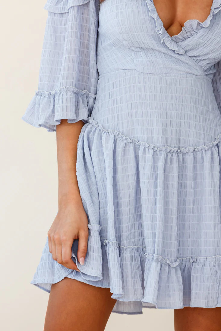 Albany Lace Up Back Frill Dress Shirred Grey