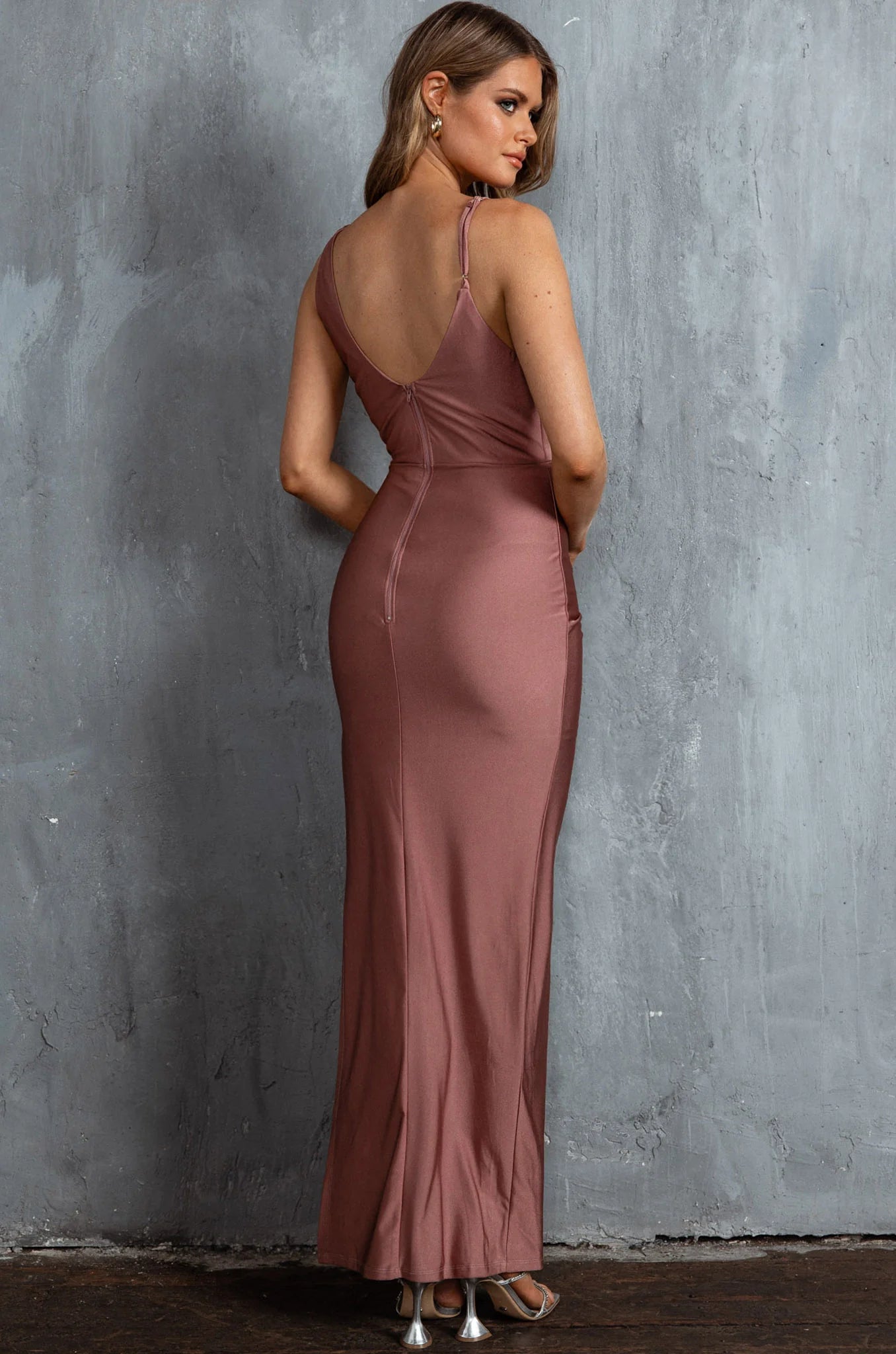 Florentina Thigh Split Maxi Dress Rose Gold