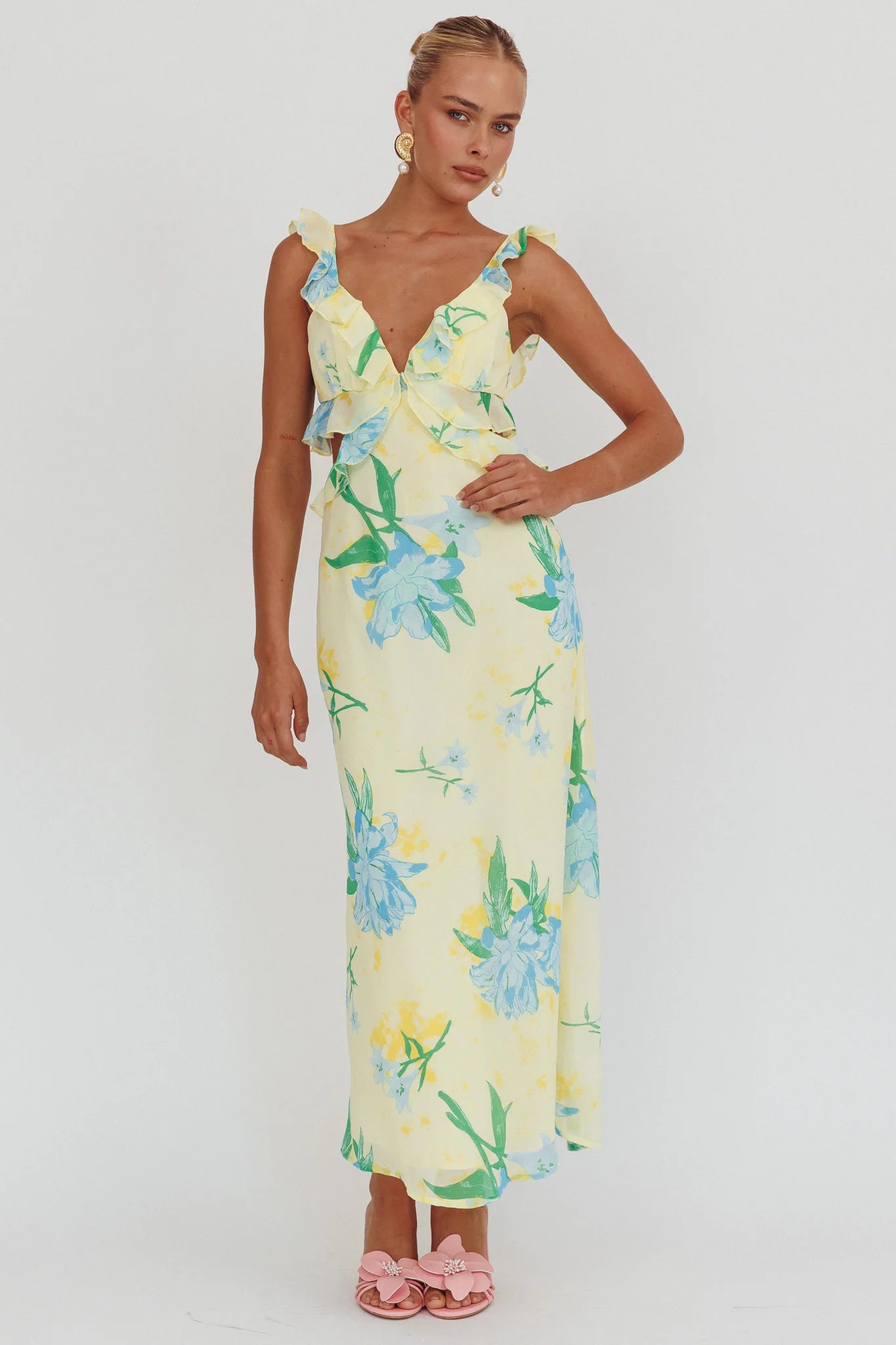 Second Chances Ruffle Trim Maxi Dress Lily Blue