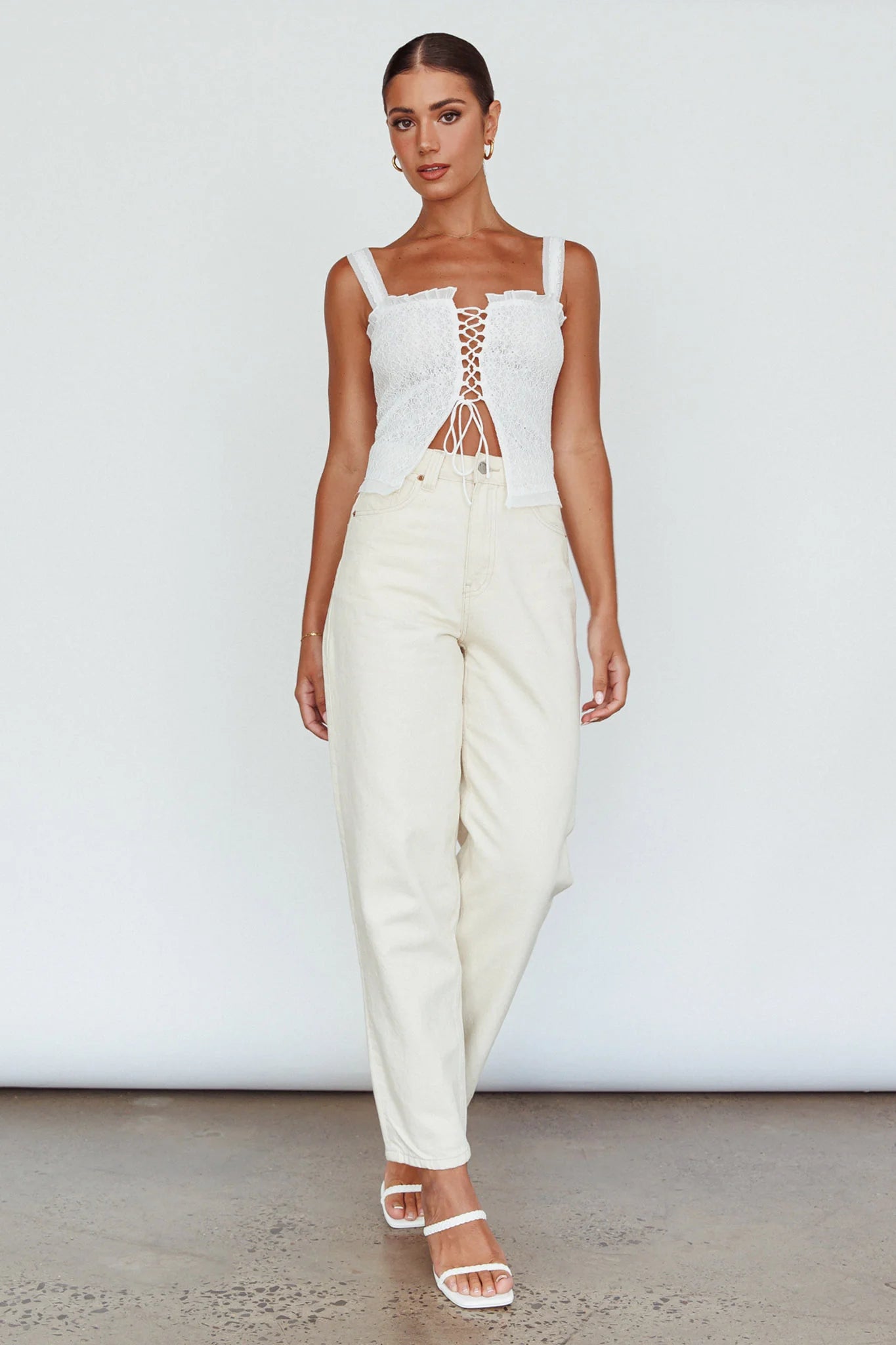 Never Miss Lace-Up Bust Top White