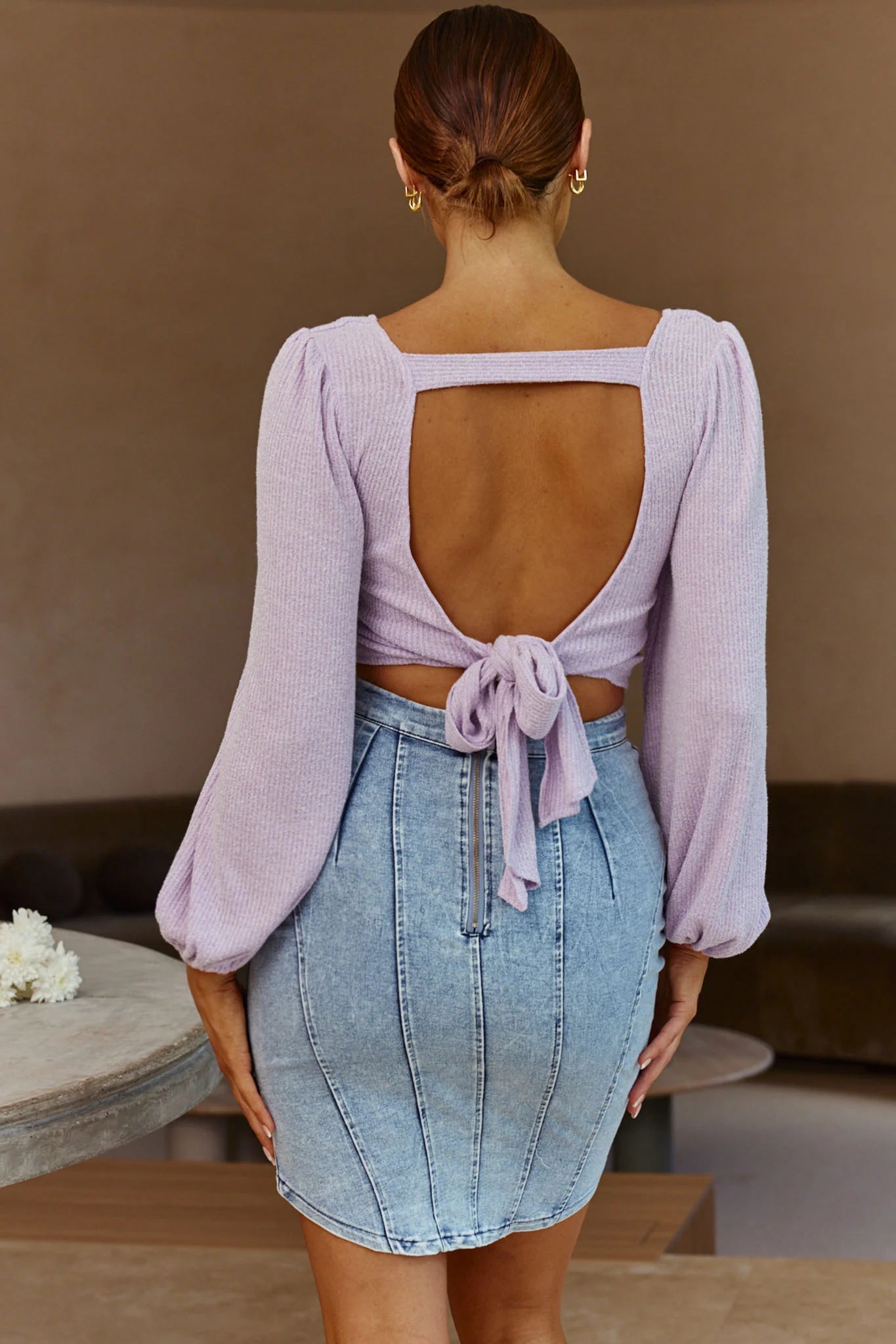 Love Like This Long Sleeve Open Back Crop Top Lilac