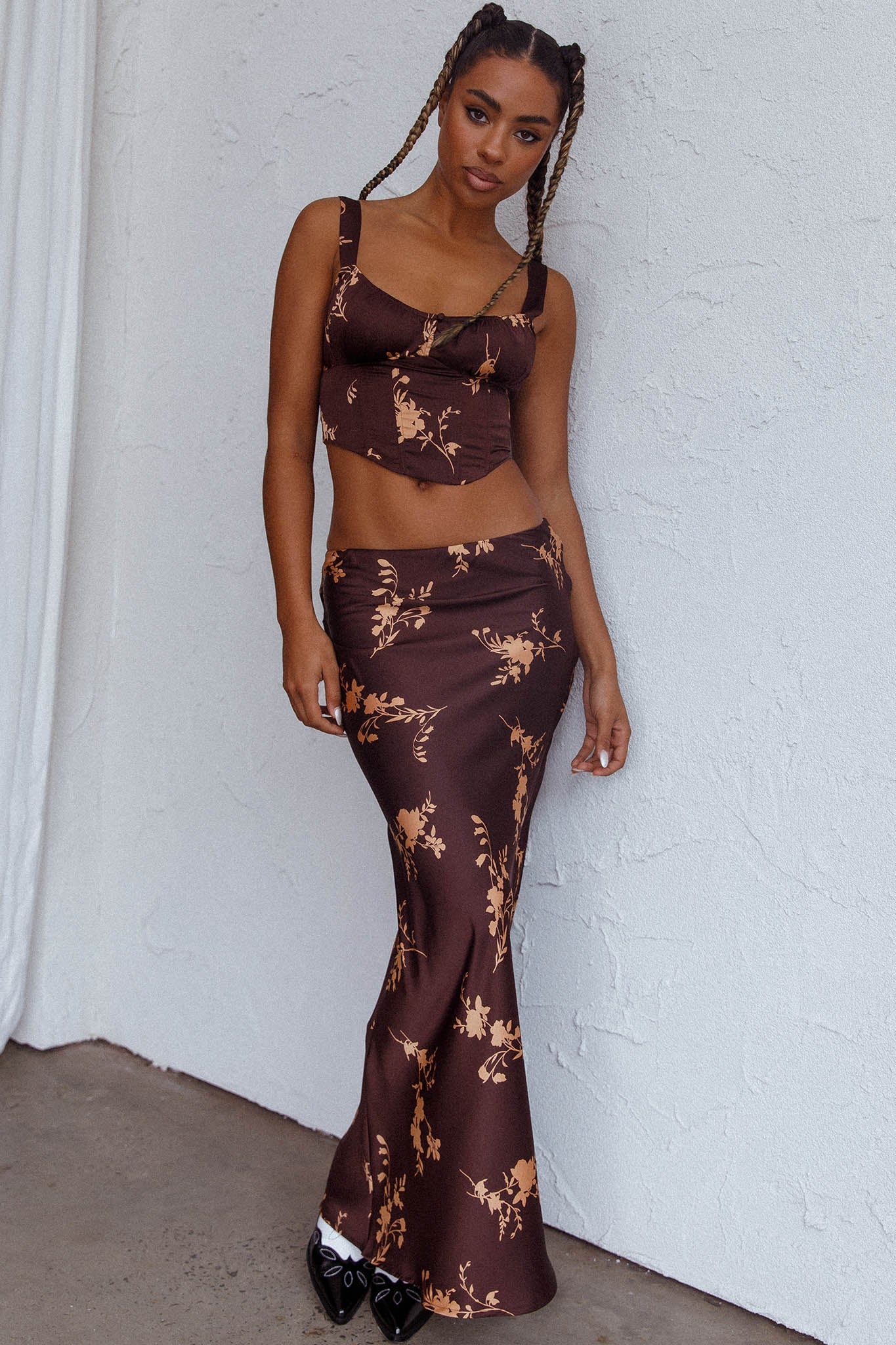 Zerah Crop Top Floral Brown