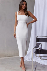 Dream Crush Lace-Up Back Side Split Midi Dress White