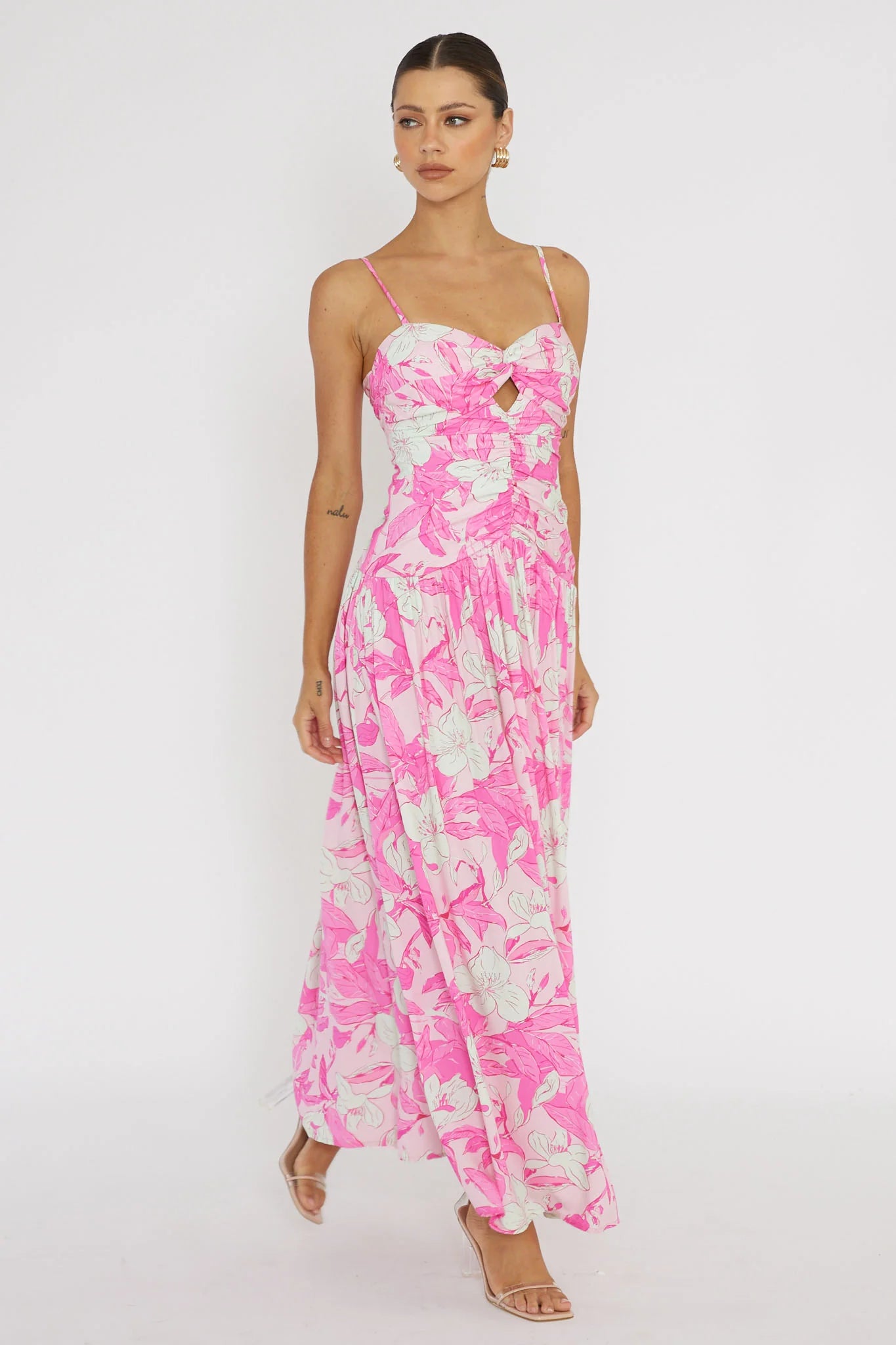 Amanie Ruched Waist Maxi Dress Pink
