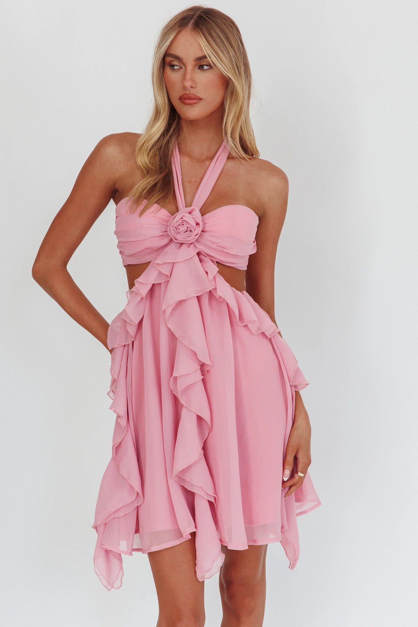 Santiago Cut-Out Ruffle Mini Dress Blush