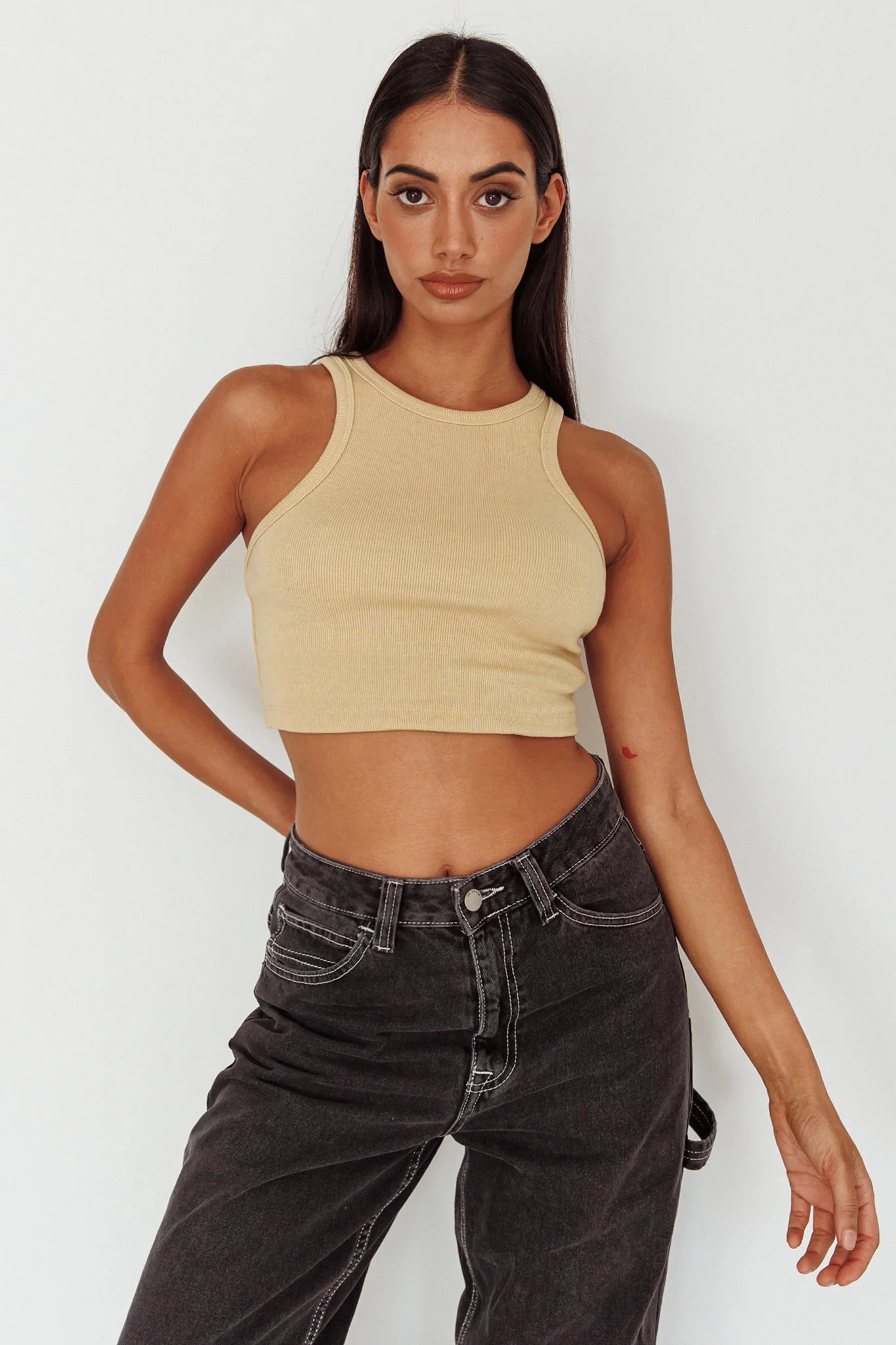 Bryn Racerback Crop Top Sand