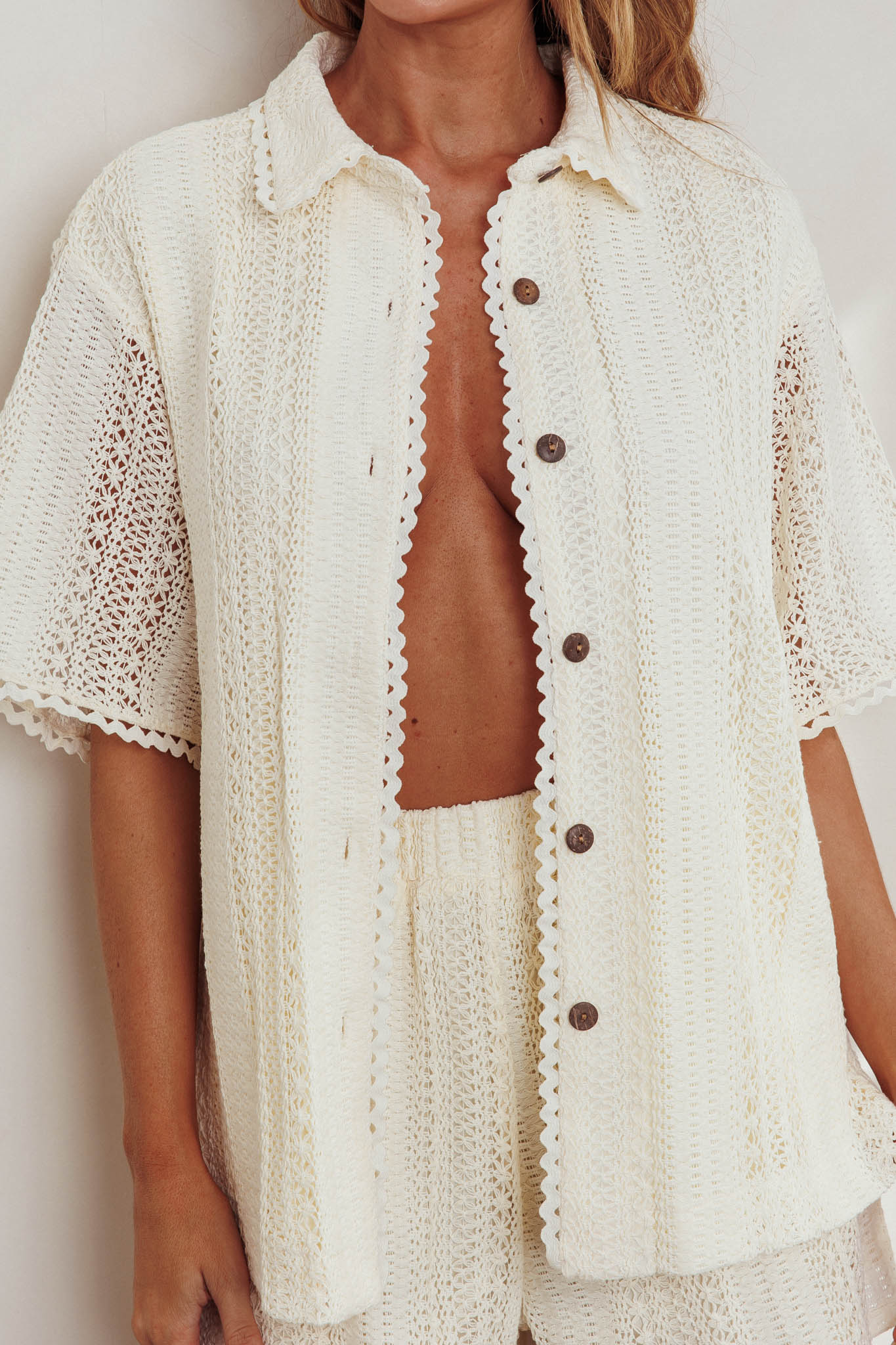 Ottawa Crochet Lace Button Shirt Oat