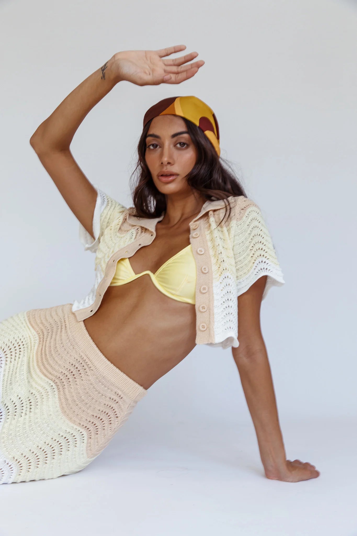 May Blooms Button Up Crop Top Lemon Butter