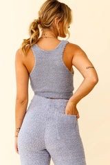 My Girl Fuzzy Knit Thick Strap Crop Top Steel Blue