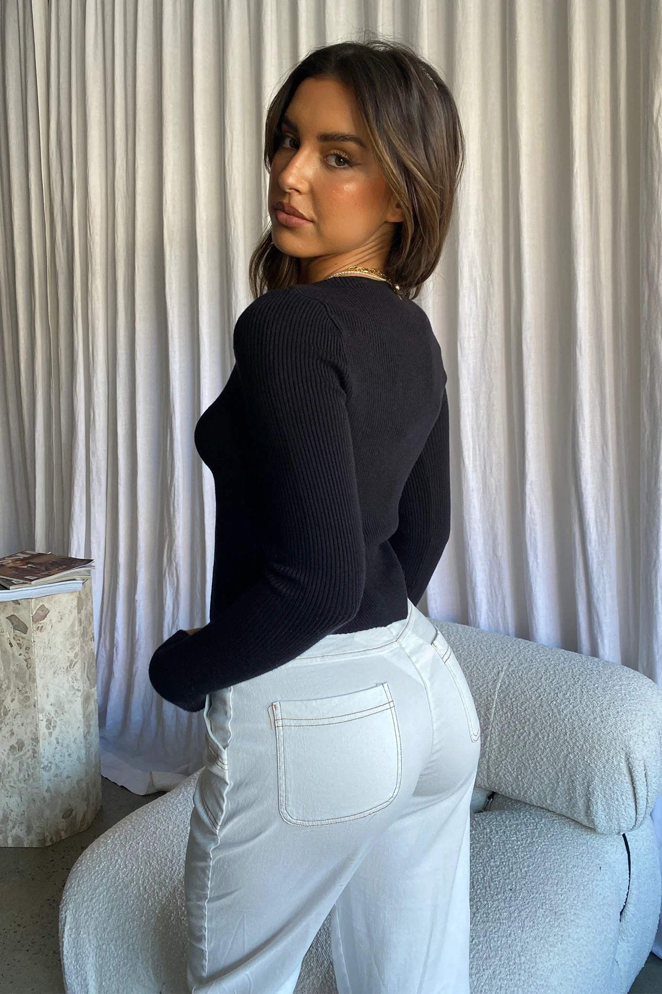 Kezia Cut-Out Front Long Sleeve Top Black