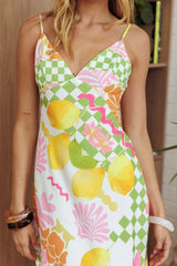 Jaya Floral A-line Maxi Dress Checker Lime