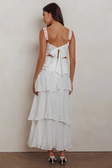 Provence Bloom Tiered Ruffle Maxi Dress Off White